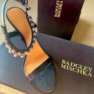 BADGLEY MISCHKA CRYSTAL ANKLE STRAP EVENING SHOE